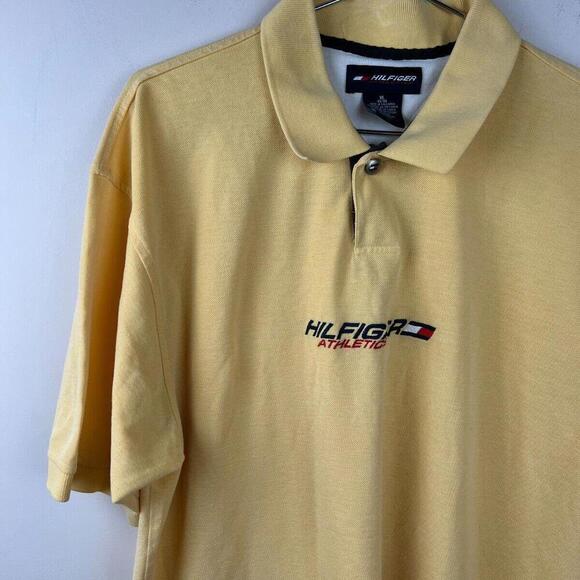 Vintage Tommy Hilfiger Athletics Spell Out Polo Shirt Yellow Short Sleeve XL - Picture 3 of 4